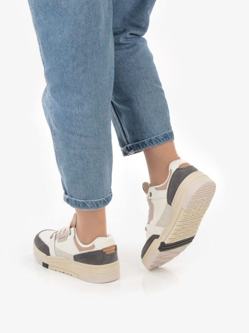 05-P232-1 DK. GRAY/BEIGE Кроссовки женские (натуральная замша, искусственная кожа)
