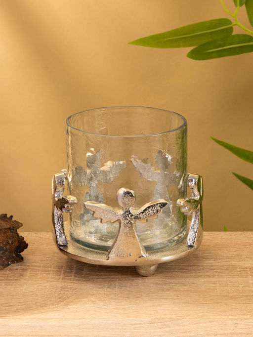 Подсвечник со стеклом Ангелочки, 11?11?11 см, алюминий