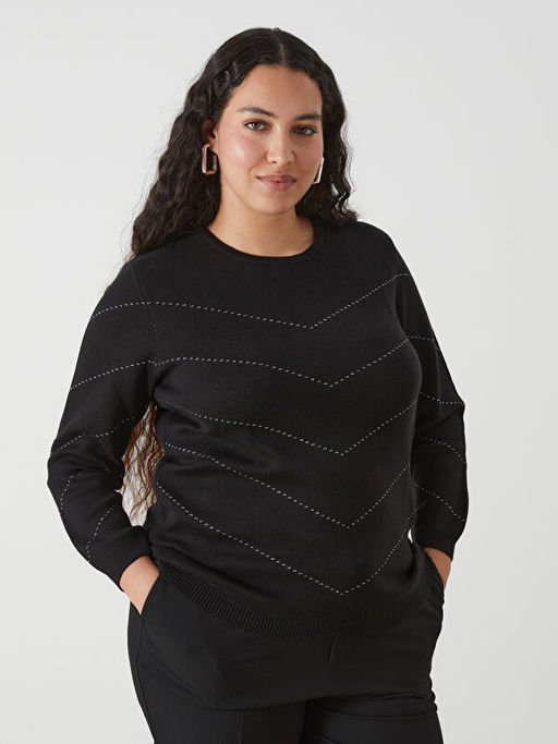 Bisiklet Yaka Desenli Uzun Kollu Kad?n Triko Kazak - Waikiki фото 4