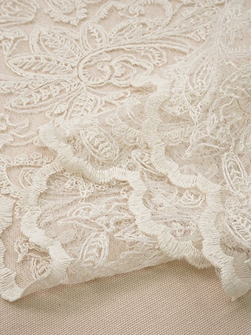 Кружевное полотно Мелодия узоров (фестон с 2х ст.) цв.кремовый, ш.1.3м, хл-80%, нейлон-20% - Купава фото 6