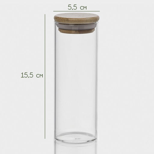Банка для хранения BellaTenero «Эко», 300 мл, 5.5×15.5 см, с бамбуковой крышкой, стекло, прозрачная