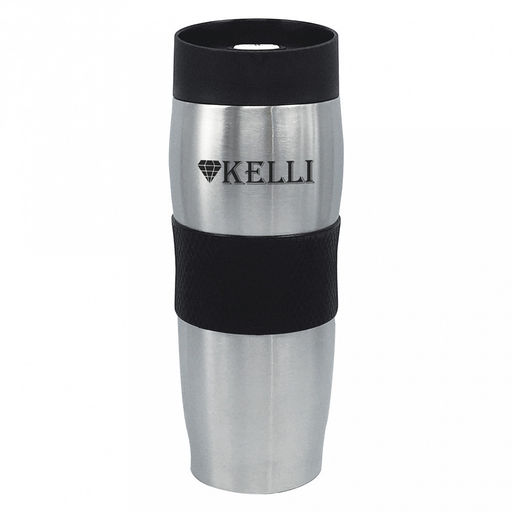 Термокружка из нержавеющей стали 0,4л Kelli, прорезиненная вставка, двойные стенки, вакуумная технология, черный (Китай)