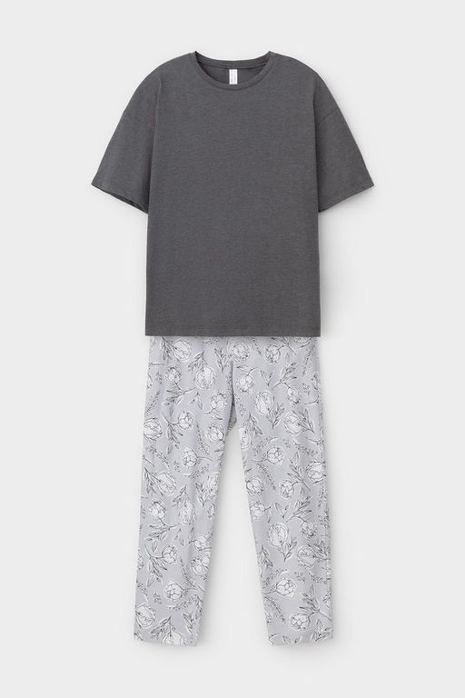 Е 20053/24/серый,нежные цветы пижама жен