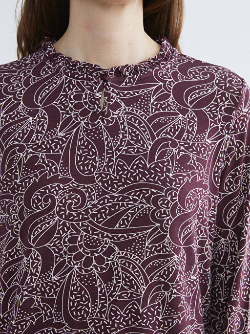 F?rf?rl? Dik Yaka Desenli Bluz