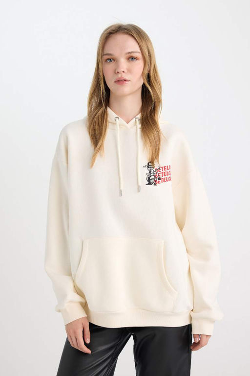 Женская толстая толстая толстая толстая толстовка с капюшоном и принтом Cool Beetlejuice Oversize, широкий крой - Defacto фото 6