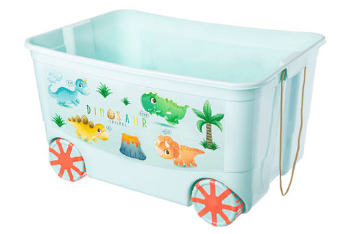 Ящик для игрушек 55 л 61*41*33 см KidsBox  Динозаврики светло-бирюзов с корал.крышк на кол.(449) - Elan gallery фото 3