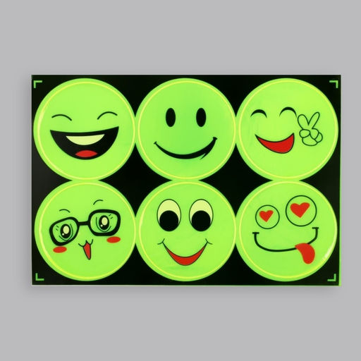 Цена за 5 шт. Светоотражающие наклейки «Смайлы», d=6.5 см, 6 шт. на листе, салатовые
