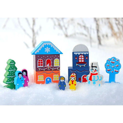 Конструктор деревянный «Цветной городок Новогодний», 14 деталей