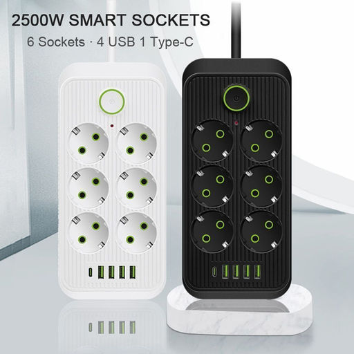 Сетевой фильтр удлинитель 6 розеток, 4 USB, 1 Type-C ,2 метра, выключатель, черный - Buro фото 2