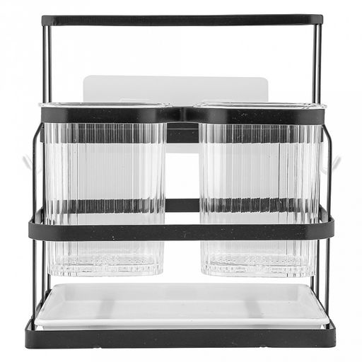 "Антонио" Подставка металлическая, окрашенная для столовых приборов и кухонной утвари универсальная, 20х16см h21,9см, стакан акриловый, съемный, с отверстиями - 2 штуки, крючок пластмассовый, съемный - 4 штуки, поддон пластмассовый, самоклеющийся крю