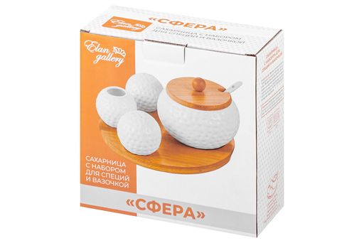 Набор 4 пр. 20,5*20,5*10 см Сфера-Сахарница+Вазочка под зубоч. и набор д/спец. 2 пр. на бам.под - Elan gallery фото 9