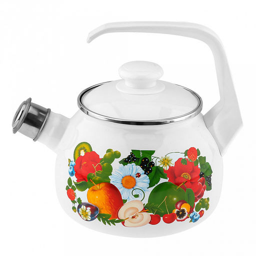 "Фруктовый микс" Чайник эмалированный 2,5л, со свистком, сферическая форма, металлическая крышка (Россия)