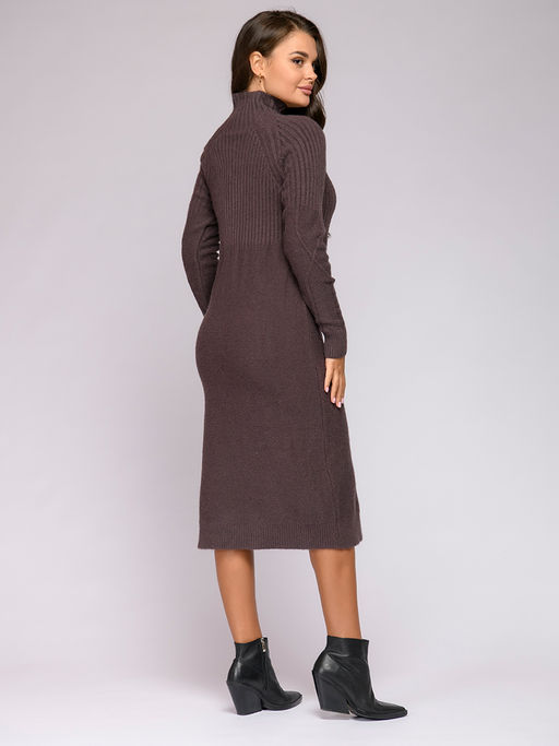 Платье трикотажное коричневое длины миди - 1001dress фото 4