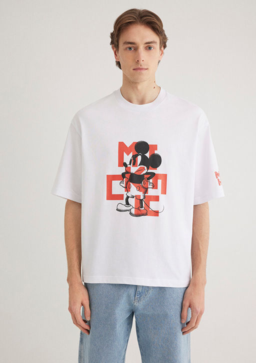 Mickey Mouse Bask?l? Beyaz Tisort - Mavi фото 4