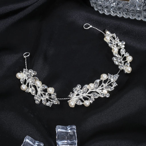 Аксессуар для волос «Никки», веточки с бусинами, 17 см, серебро