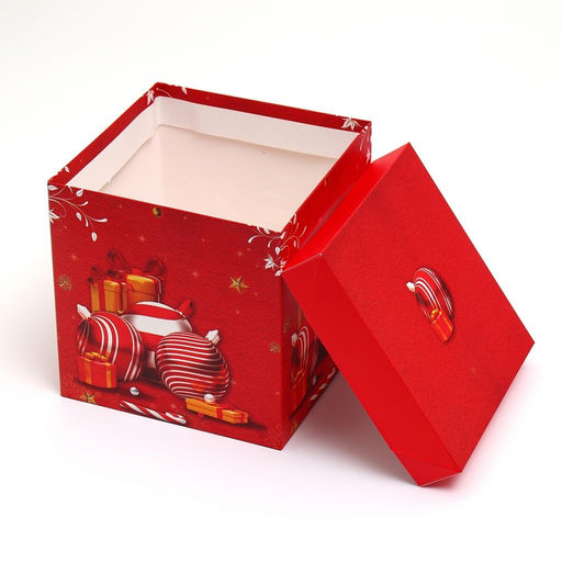 Коробка подарочная новогодняя складная «Игрушки» 15×15×15 см