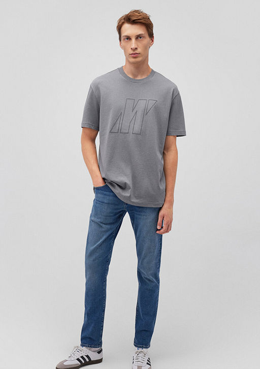 M Logo Bask?l? Gri Tisort - Mavi фото 3