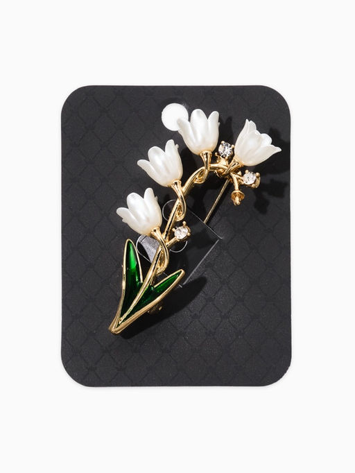Брошь "Цветы Ландышей", цвет бело-зелёный в золоте