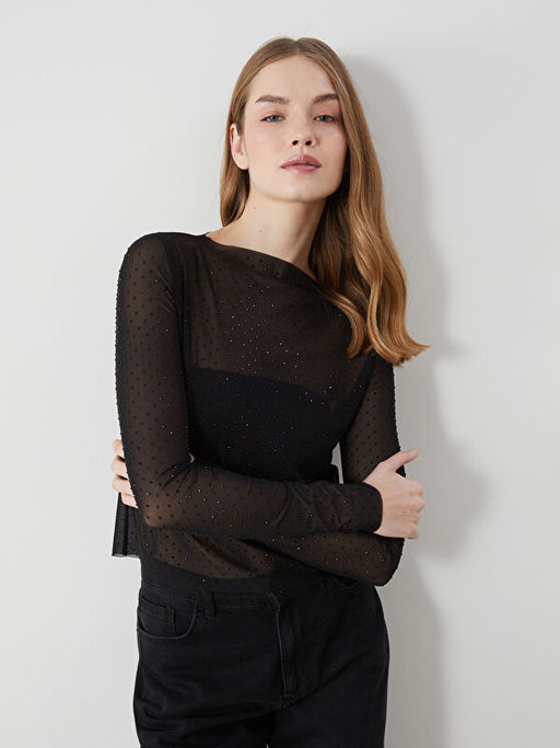 Bisiklet Yaka Ta?l? Kad?n Bluz