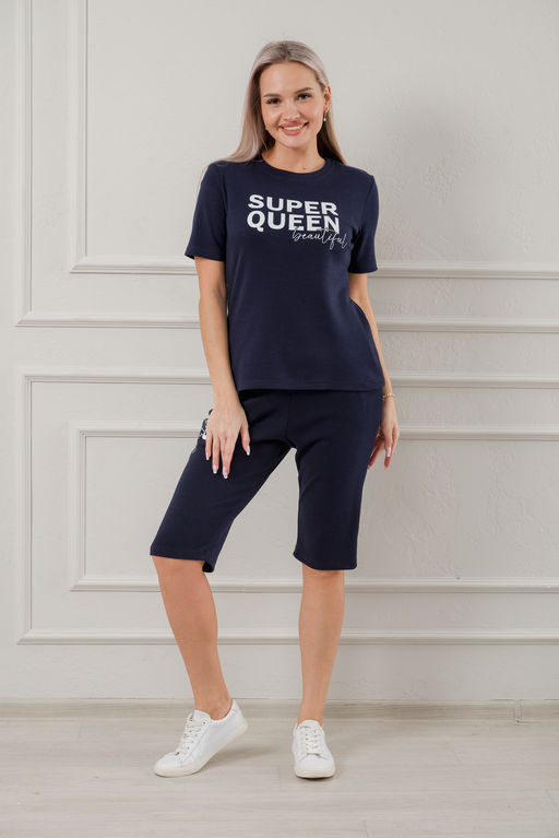 Пижама женская из бридж и футболки из интерлока Королева темно-синий - Амадэль фото 11