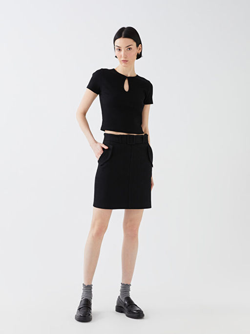 Beli Kemerli D?z A Kesim Gabardin Kad?n Etek