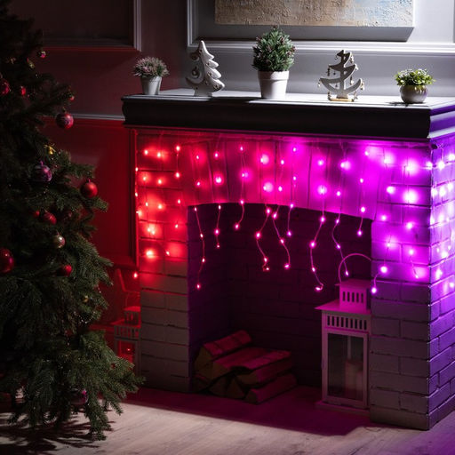 Умная гирлянда Бахрома 2?0.4 м роса, IP20, серебристая нить, 99 LED, пульт ДУ, приложение, свечение RGB, USB - Luazon lighting фото 2