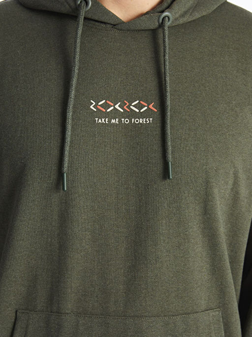 Uzun Kollu Bask?l? Erkek Hoodie
