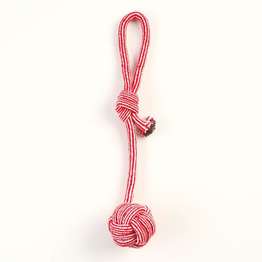 Игрушка-дразнилка для собак с шариком из каната, до 85 г, до 38 см, красная/белая - Пижон фото 2