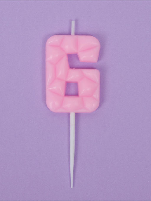 Цена за 3 шт. Свеча для торта «Цифра 6», светло-розовая