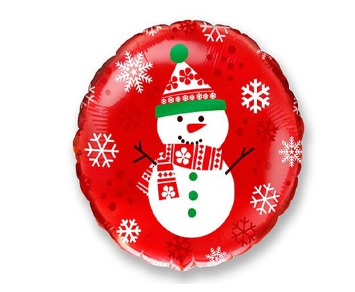 Шар фольгированный - круг "Снеговик на красном фоне" 18", 45см (6027674) в инд. пакете