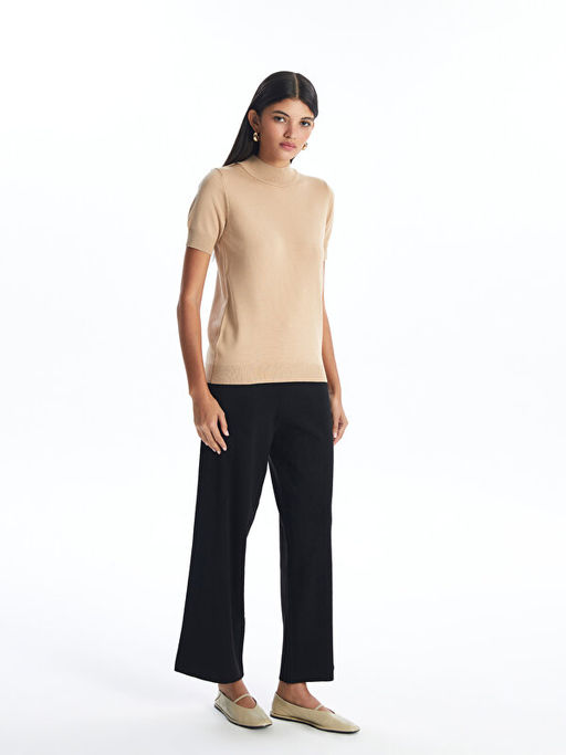 Beli Lastikli D?z Geni? Pa?a Kad?n Triko Pantolon