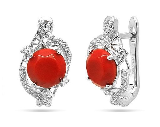 Серьги из серебра коралл, МЦВ013