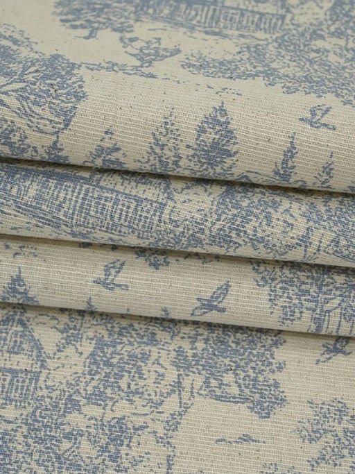 Хлопколен Туаль де Жуи - прованс цв.джинс (на суровом), ш.1.4м, лен-15%, хл-85%, 125гр/м.кв - Купава фото 9