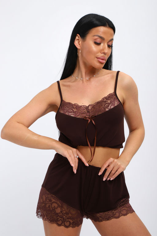 Пижама женская из топа и шорт из вискозы Николь шоколад