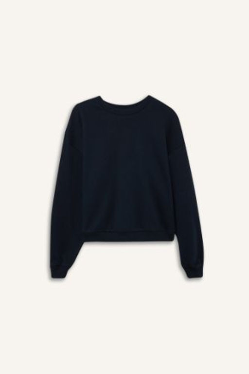 Regular Fit Bisiklet Yaka Kal?n Basic Duz Sweatshirt