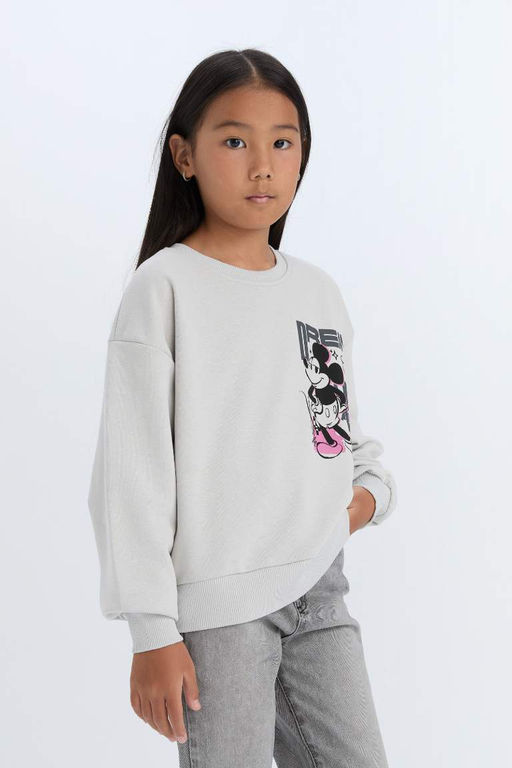 Толстовка с круглым вырезом для девочек Disney Mickey & Minnie Relax Fit - Defacto фото 4