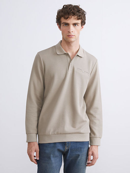Polo Yaka Uzun Kollu Erkek Sweatshirt