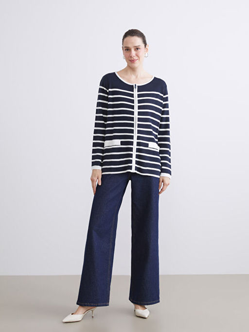 Bisiklet Yaka ?izgili Kad?n Triko H?rka