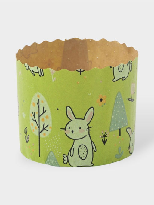 Цена за 2 шт. Формы для выпечки кулича бумажные Зайки в лесу, одноразовые, набор 10 шт., 7?6 см, зелёные