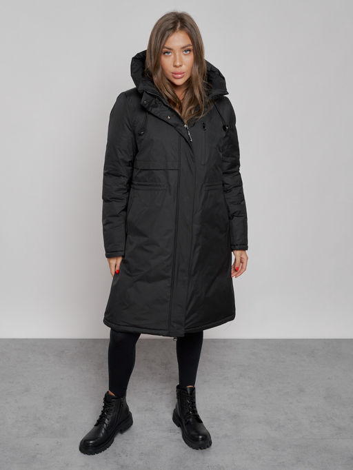 Пальто утепленное с капюшоном зимнее женское черного цвета 52333Ch - HULDLUCK фото 8