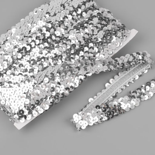 Тесьма декоративная с пайетками, на резинке, 2 см, 9 ± 0.5 м, цвет серебряный