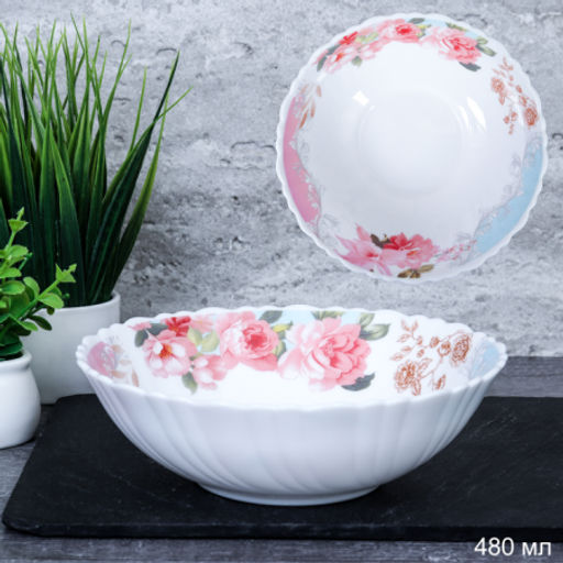 Тарелка глубокая суповая 480 мл 155 мм / TW-60 (6801) /уп 72/ Розы на голубом