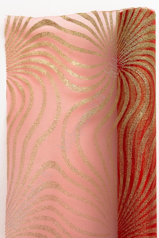 Органза 48 см*5 ярд "Узоры с глиттером" (SF-769-2) красный