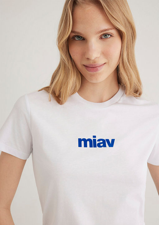 Miav Bask?l? Beyaz Tisort - Mavi фото 3