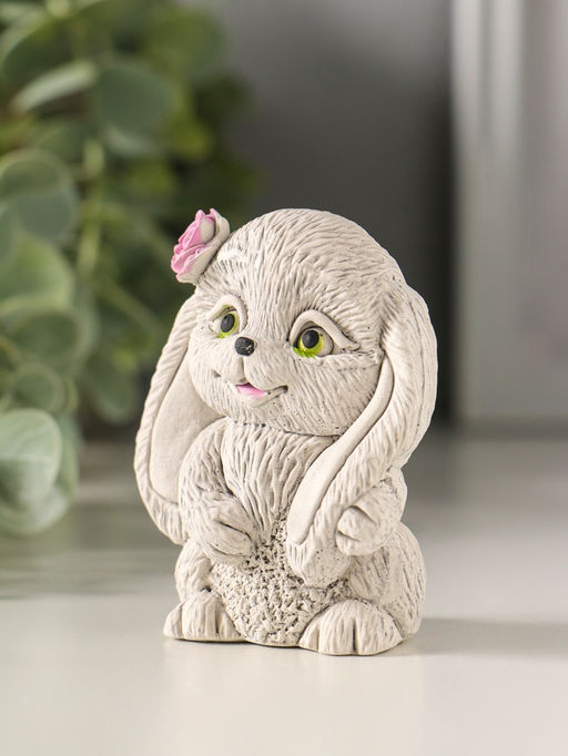 Фигурка гипс Кролик с цветком, 7?5?4 см, серый