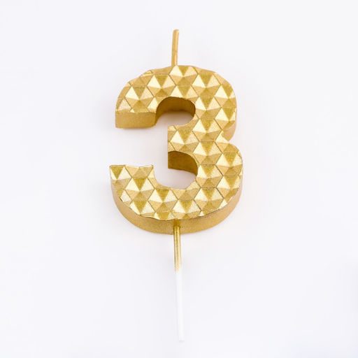 Свеча в торт на шпажке Соты, цифра 3, 7 см, золото - Simaland фото 3