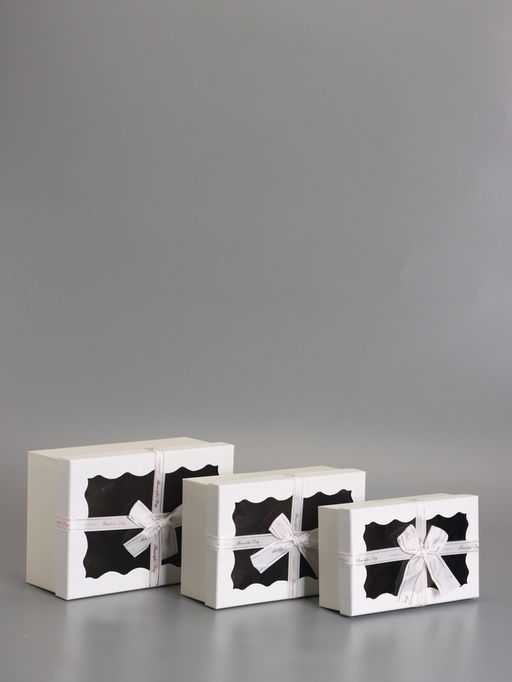 Набор подарочных коробок 3 в 1, прямоугольные с окном, белый, 23×16×9.5; 21×14×8; 19×12×6.5 см