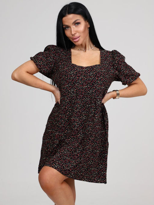 019 ПЛАТЬЕ ЖЕНСКОЕ (Чёрный/цветочки) - А-дина фото 2