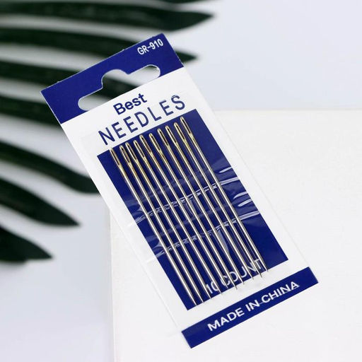 Цена за 12 шт. Иглы швейные №1/5, с золотым ушком, d=1.04 мм, 6 см, набор 10 шт.