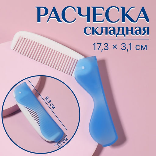 Цена за 4 шт. Расчёска складная, 17,3 × 3,1 см, цвет синий/белый